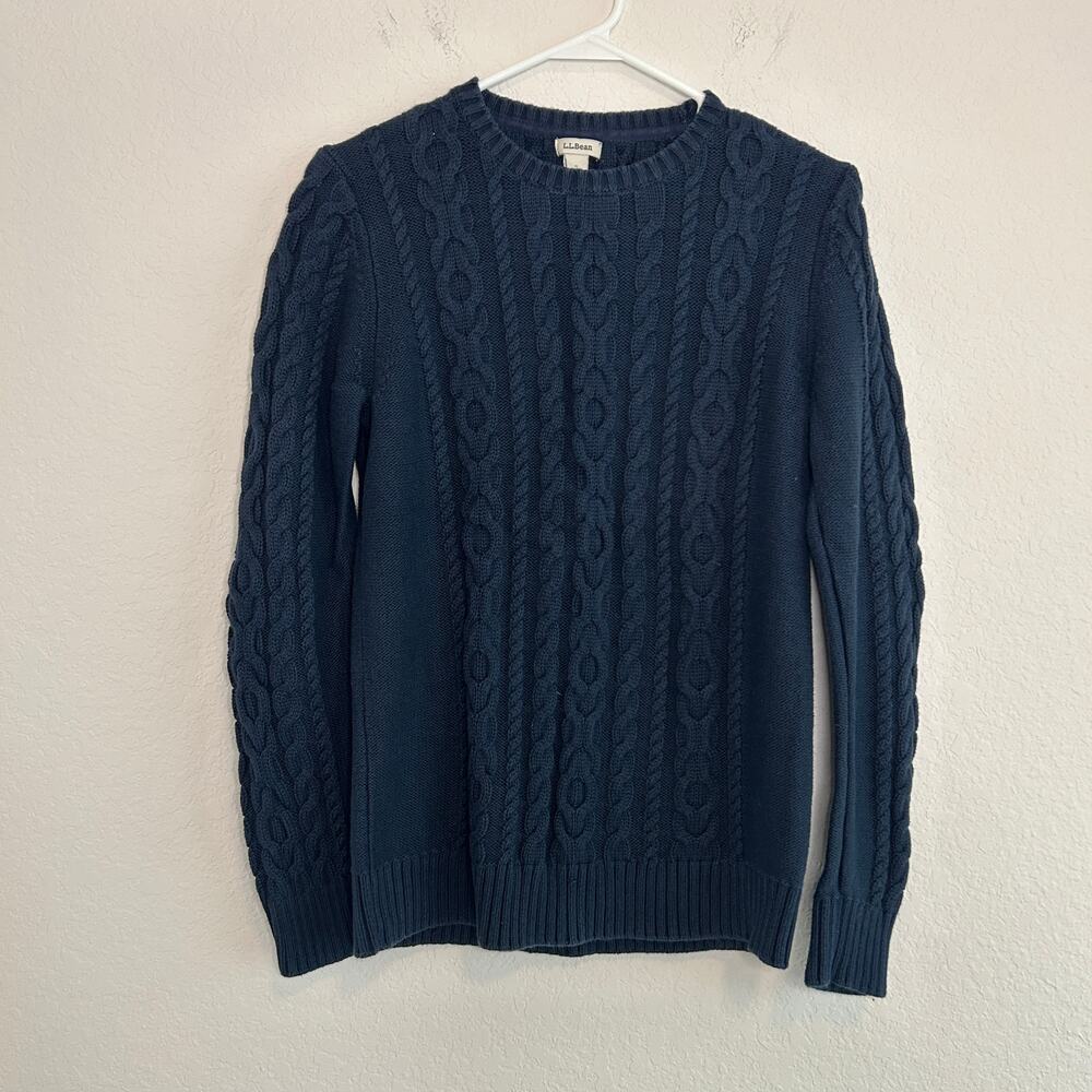 L.L. Bean Women's Double L Cable Sweater Crewneck Navy Sz Small